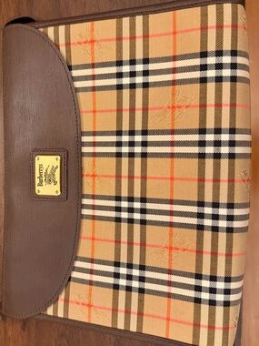 Burberry Tan Check Clutch with Brown Leather Trim